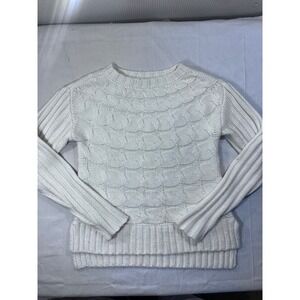 DKNY Cream Cable Knit Sweater Women's Size S Long Sleeve Crew Neck Acrylic
